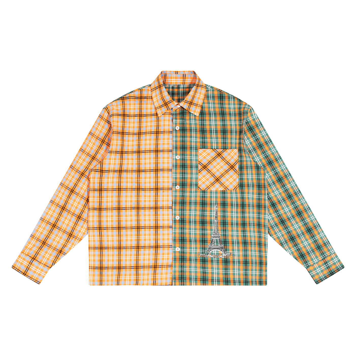 Unisex Oversized Plaid Color Block Shirt
