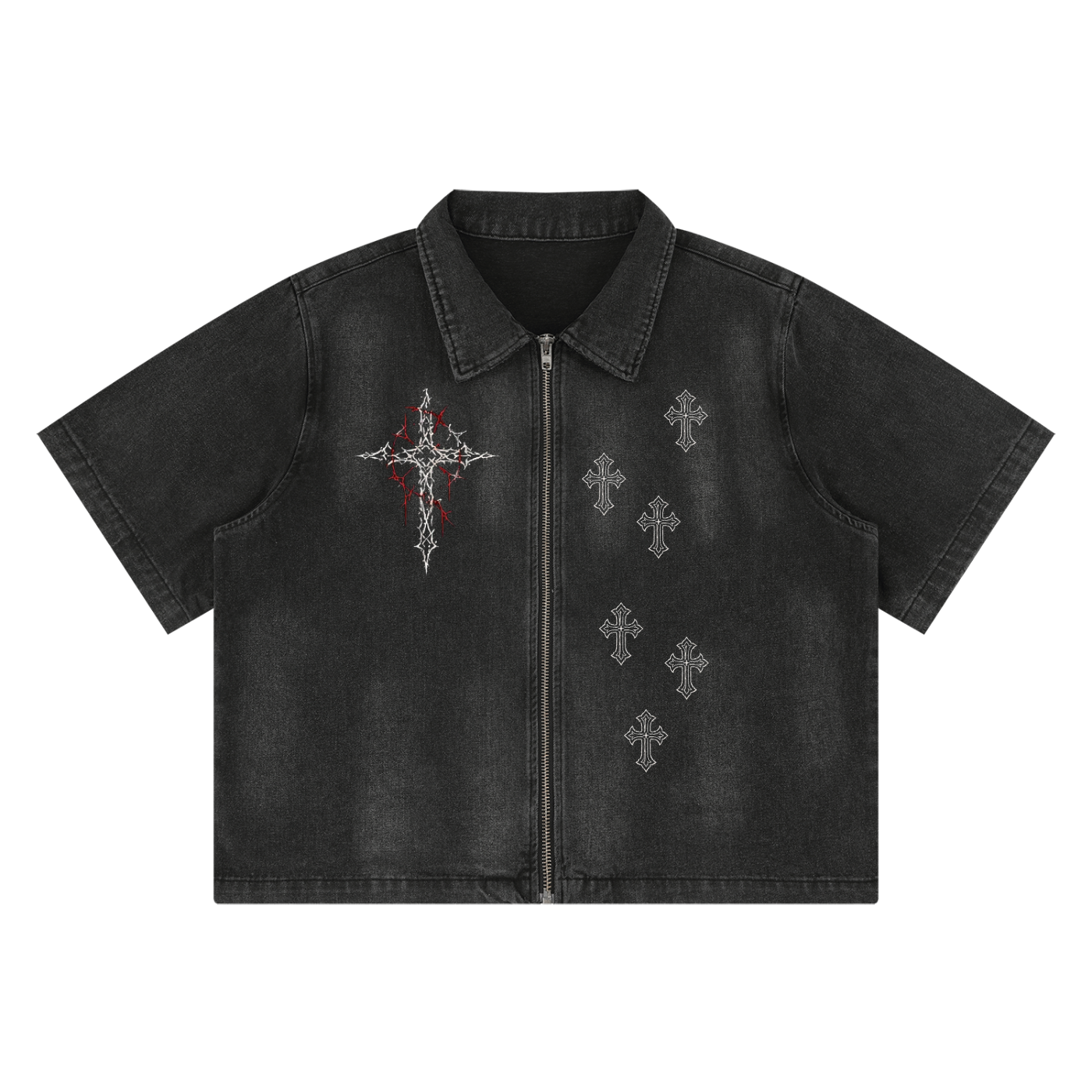 Seeker Unisex Vintage Washed Full-Zip Denim Shirt