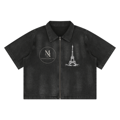 La Maison du Noir - Unisex Vintage Washed Full-Zip Denim Shirt