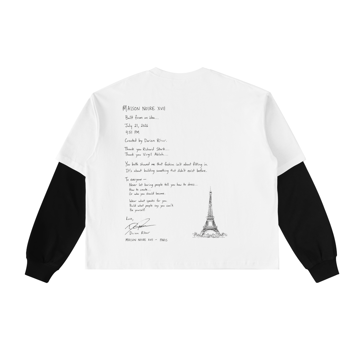 Layered Contrast Sleeve Cotton T-Shirt