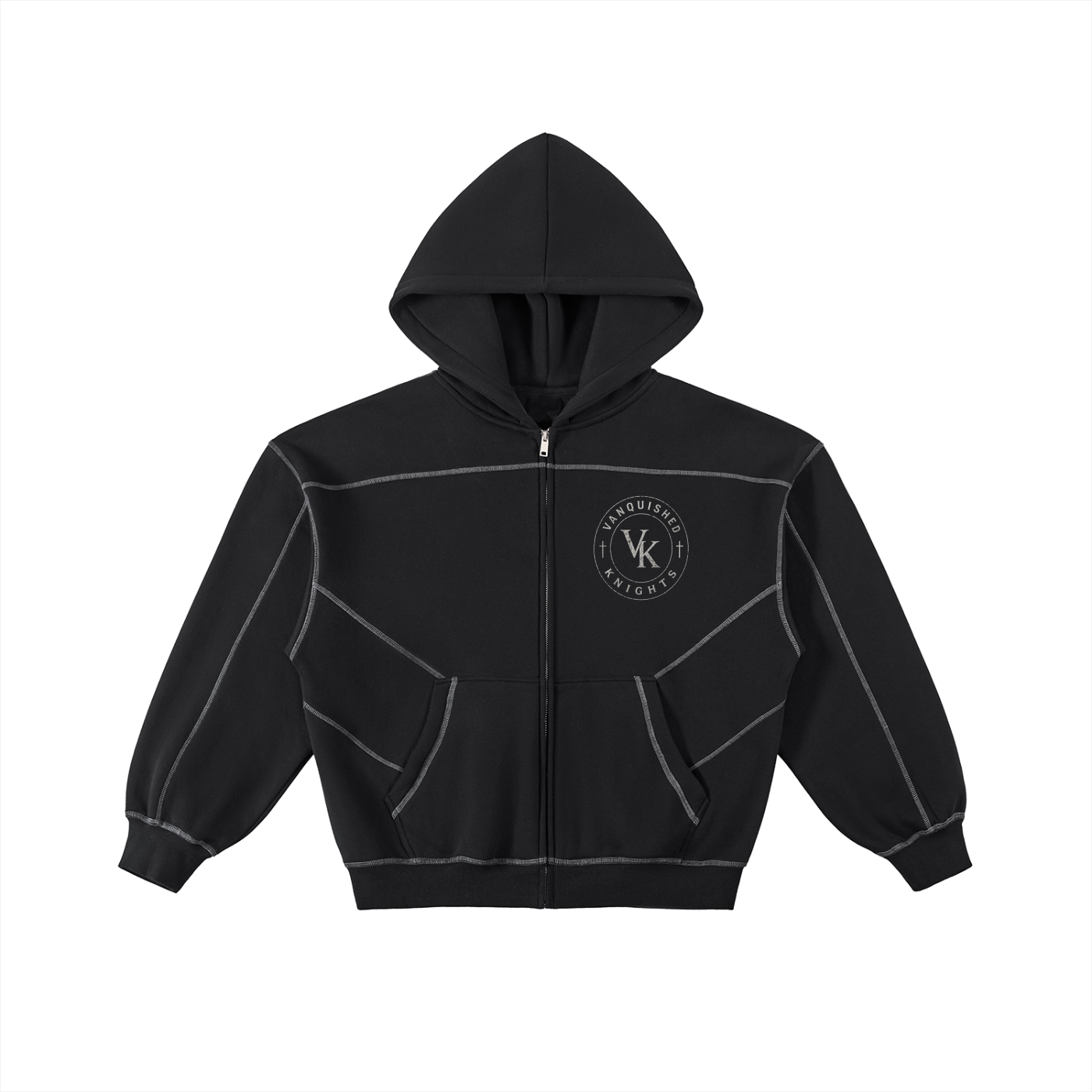 Vanquished Knights Racing Club X NoirVault Contrast-Stitched Boxy Fleece Zip Hoodie