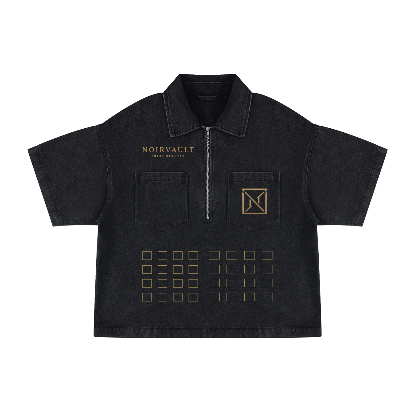 NoirVault - Unisex Vintage Wash Boxy Quarter-Zip Denim Shirt